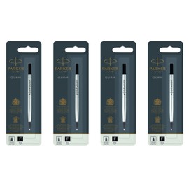 Parker Rollerball Pen Quink Ink Refills - 0.5mm Fine Point - Black Ink – Pack of 4