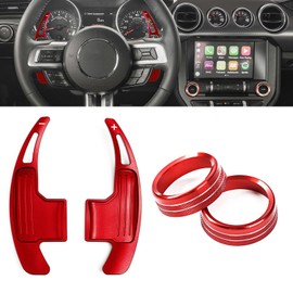 x xotic tech Center Console Volume Tune Switch Control Knob Ring + Paddle Shifter Extensions Decoration Cover, Red Aluminum, Compatible with Ford Mustang 2015-up