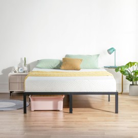 Olee Sleep 14 Inch Heavy Duty Steel Slat Anti-Slip Support, Easy Assembly Platform Bed Frame, Noise Free Steel Mattress Foundation, Maximum Storage, No Box Spring Needed, Black (Queen Size)