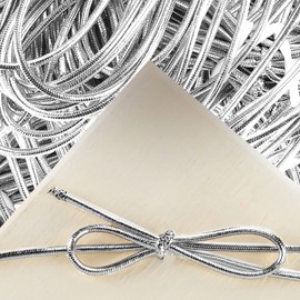 Jutom 100 Pcs Stretch Loops 16" Metallic Elastic Cord, Pre Tied Ornament Strings, Elastic Ribbon for Tags, String Bows for Christmas Decoration Gifts Wrapping Boxes (Silver)