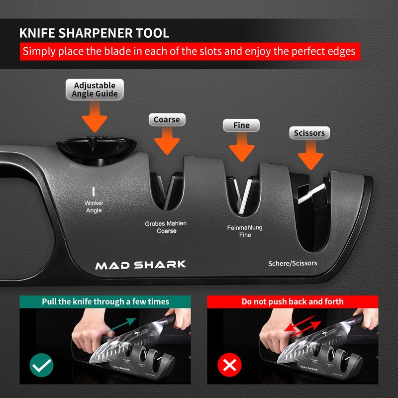 Knife Sharpener, 6 Adjustable Sharpening Angle, Coarse & Fine Knife
