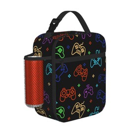 Black Video Game Gamer Console Gaming Player Controller Lunch Box Lunch Bag For Women Adults Men - Insulated Reusable Cute Lunch Bag With Large Capacity - Cooler Lunch Container For Work/Travel/Office