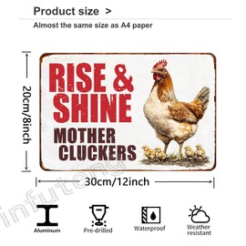 Vintage Chicken Decor Sign Rise And Shine Mother Cluckers for Home Chicken Coop Farm Fence Kitchen Bathroom Wall Decor 12x8 Inch