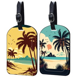 Neidius Luggage Tags for Suitcase Tropical Beach 2 Pack Leather Idea Luggage Tags with Name Card Privacy Cover,Idea Travel Bag Labels for Women and Men