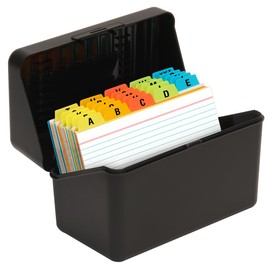 H4D 4x6 Index Card Holder with 100 Heavyweight Ruled Index Cards and 25 Plastic Dividers, Black