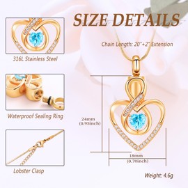 Minicremation Cremation Heart Urn Necklace Ashes Jewelry for Women,Birthstone Locket Keepsake Pendant infinitely Heart Memorial Locket Ash Holder for Human/Pet
