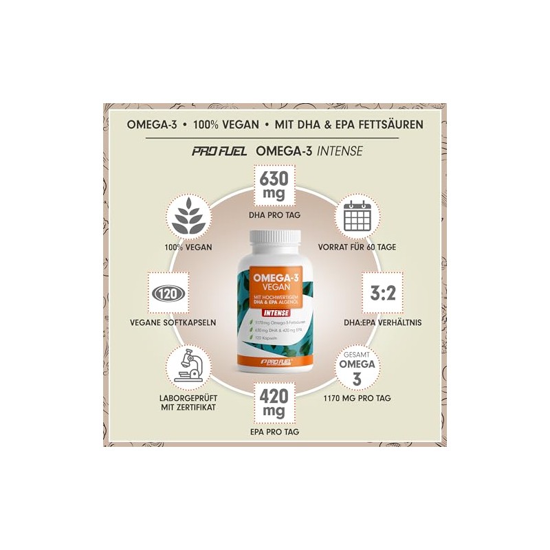 Omega-3 Vegan Intense - 120 Capsules - 2000 mg Algae
