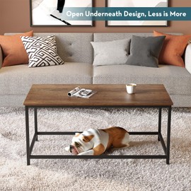 SAYGOER Coffee Table Simple Modern Rectangular Center Table Open Space Minimalist for Living Room Home Office Industrial Cocktail Tables, 39.37 x 19.69 x 17.72, Dark Walnut