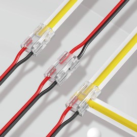 Biantie La LED Strip Connector 8mm 2-Pin, 10 Pack Solderless Clips, L-Shaped T-Shaped Straight Connection for Strip and Wire, Single Color COB Tape Lights, 5V 12V 24V DC