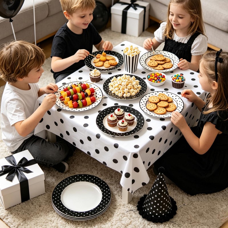 60Pcs Polka Dot Paper Plates, Assorted Black White, 9 Inch