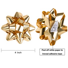 WRAPAHOLIC 4 Inch Metallic Gold Gift Bow Assortment (12 Bows) for Birthday, Wedding, Christmas, Baby Shower, Bridal Showers