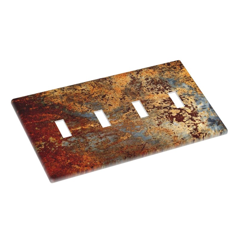 Aged Old Burnt Orange/Brown Copper Rust Metal Decorative 4-Gang Quad