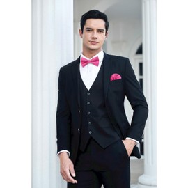 Enlision Bow Ties for Men Pink Pre-tied Wedding Bow Tie and Pocket Square Cufflinks Set Solid Color BowTie Handkerchief for Party