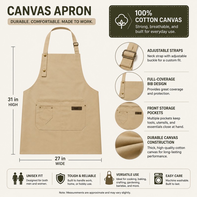 Canvas Work Apron for Cooking and Crafts – Adjustable Cross-Back
