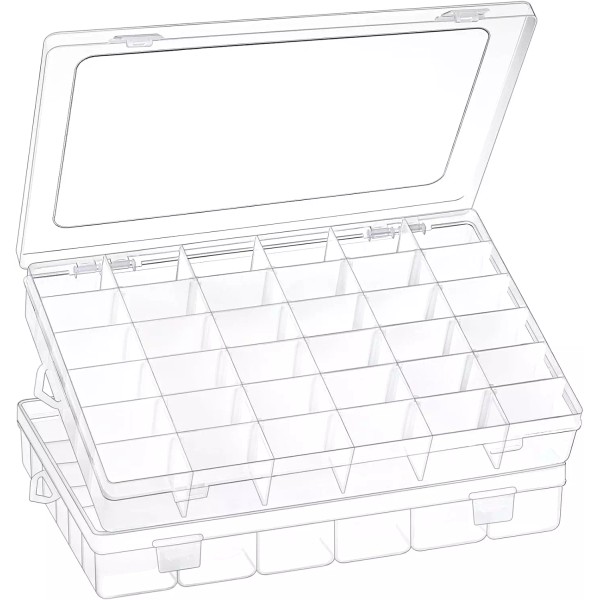 2 Pack 36 Grids Clear Plastic Organizer Box with Adjustable