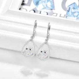 Palpitate Owl Earrings Owl Dangle Drop 925 Sterling Silver Animal Earrings Owl Gift Jewelry for women Girls Opal, Sterling Silver, No Gemstone