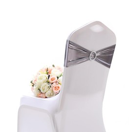 Hrlace Chair Sashes Stretch Chair Sashes Bows Elastic Chair Bands with Buckle Slider Chair Sashes Bow for Wedding Banquet Party Event Decoration Grey 1 Piece