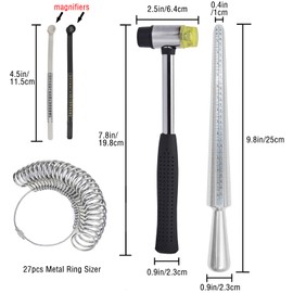 Ring Sizer Measuring Tool Set, Metal Mandrel Ring Sizers For Loose Rings Tool Aluminum with Ring Gauge US Size 1-13, Finger Size Stick Wire Wrap Rings Tools Jewelry Making Kit, 31pc