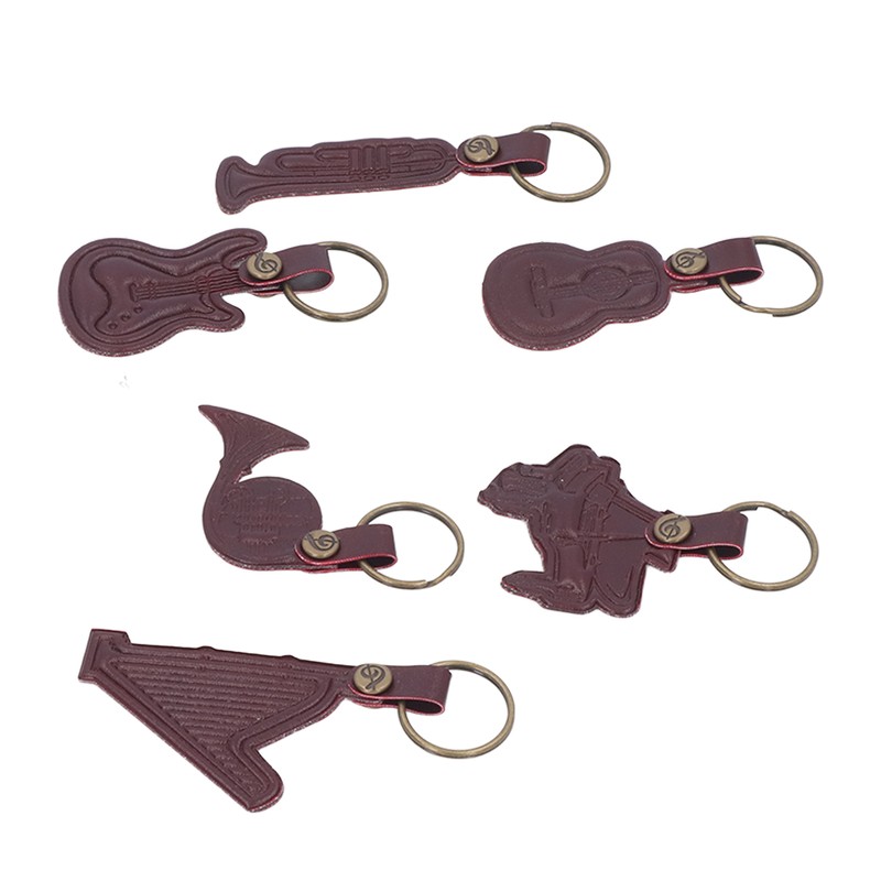 7PCS Cowhide Musical Instrument Keychains Mini Guitar Violin Horn Bass