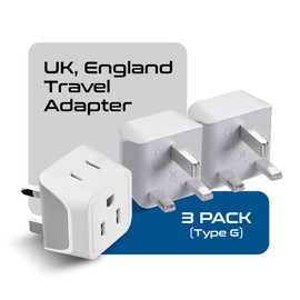 Ceptics UK Travel Plug Adapter, 2 in 1 Type G Adapter, US to UK Adapter, Ireland, Dubai Travel Adapter with Dual USA Inputs, CE, RoHS - HK Outlet Adapter, 3 Pack