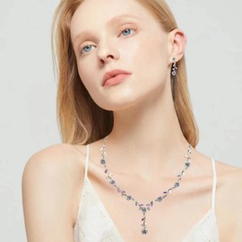 Enrwin 3Pcs Elegant Wedding Bridal Leaf Flower Crystal Necklace Dangle Earring Bracelet Costume Prom Jewelry Set for Women, Metal, Crystal