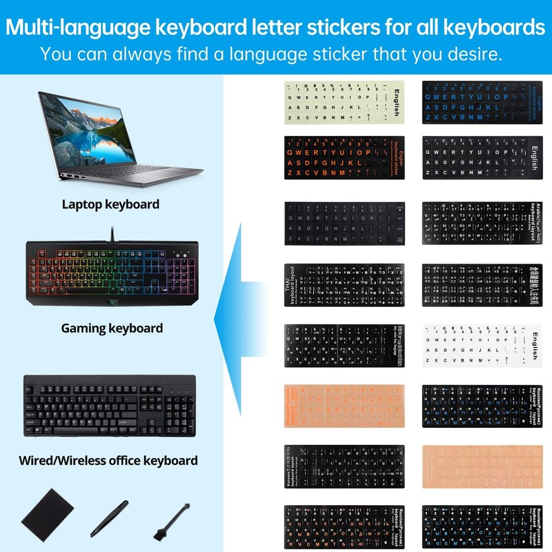 Russian Keyboard Stickers[5 in 1],Cyrillic Keyboard Letter Replacement Sticker Black