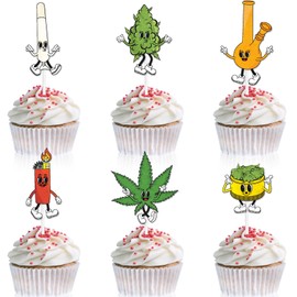 18 Pieces Cool Green Leaf Happy Birthday Natural Cupcake Decorations Set – This is Natural Plant Party, 420 Birthday Party Planter Decoration Supplies - LIANGSS