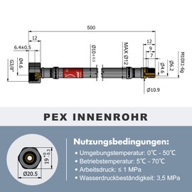 iVIGA Connection Hose Fitting Hose G3/8 x M10 x 50 cm DN8 Connection Hose