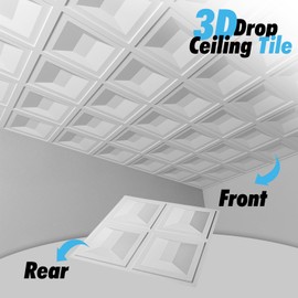Art3d Drop Ceiling Tiles 24x24, 12 Sheets PVC Decorative Glue up Ceilng Panels 2x2, White