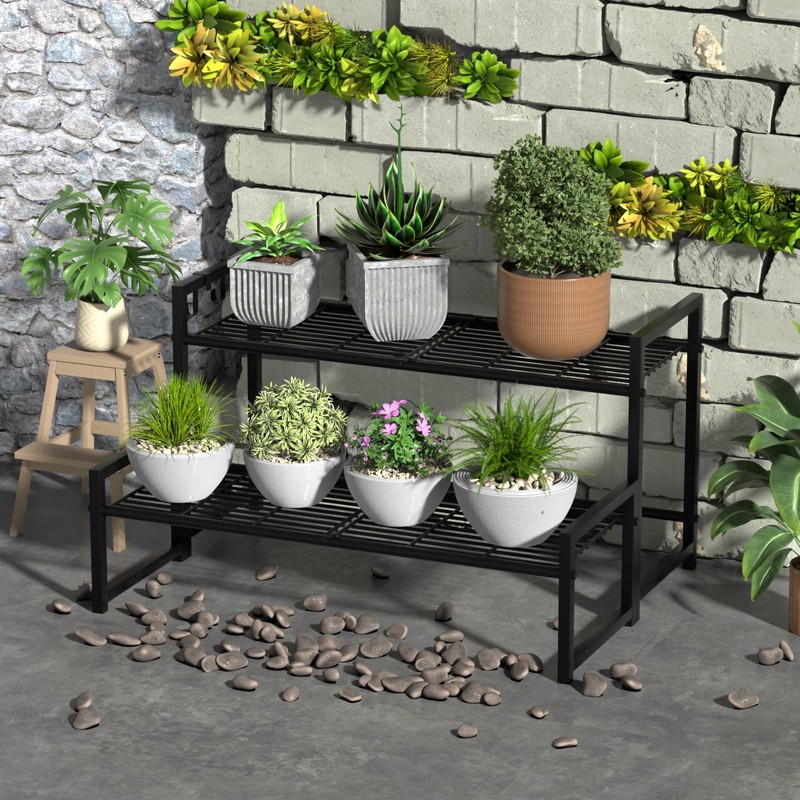Garden 4 you 2 Tier Metal Plant Stand Outdoor Indoor