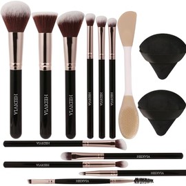 Juego de 14 brochas de maquillaje negras profesionales, base sintética de alta calidad, brochas de maquillaje corrector, rubor, brochas de sombra de o
