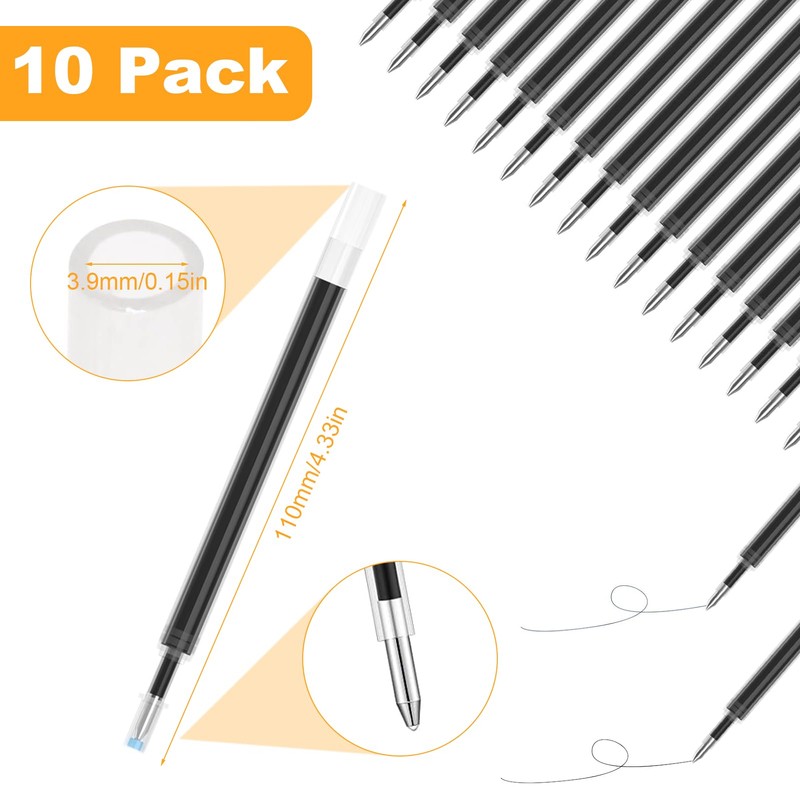 10pcs Replacement Black Pen Refills 0.5mm Black Ink Pen Refills,