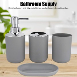 4Pcs Bathroom Accessories Set with Storage Cup Rinse Cup Dish Modern Electroplating Plastic for Bathroom Organization (Gray)