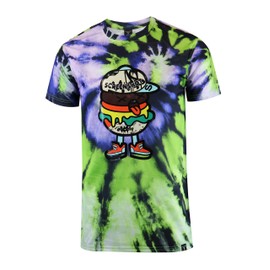 SCREENSHOT-S11080 Mens Urban Hip Hop Tie Dye T-Shirt - Hamburger Cartoon Animation Gel Print Streetwear NYC Fashion Tee-Neon-XLarge