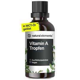 natural elements Vitamin A Tropfen – 50 ml – Vitamin A (Retinylpalmitat) in MCT-Kokosöl gelöst – vegan, hochdosiert, ohne unnötige Zusätze – in Deutschland produziert & laborgeprüft