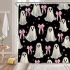 FJLLFJ Halloween Ghost Shower Curtain,Cute Spooky Bow Festival Black White