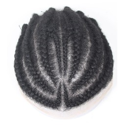 Full Lace Afro Braid Toupee for Men Afro Curl Hair Pieces for Men 100% Human Hair Replacement System 10x8inch Lace Human Hair Units for Hair Loss (Style3 Braid)