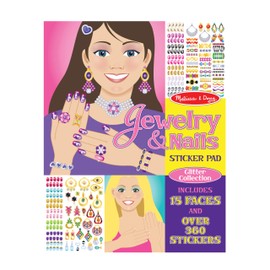 Melissa & Doug Jewelry and Nails Glitter Sticker Pad - 360+ Stickers, 15 Faces