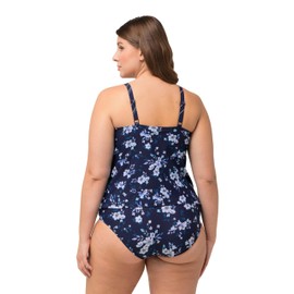 Ulla Popken Ladies Plus Size Plus Size Bellieva Tankini Maternity Floral Striped Ruffle Adjustable Straps 825430, navy, 52