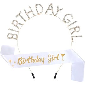 Birthday Sash & Tiara for Women – Elegant Glittering Birthday Queen Accessories, Rhinestone Tiara and Satin Sash