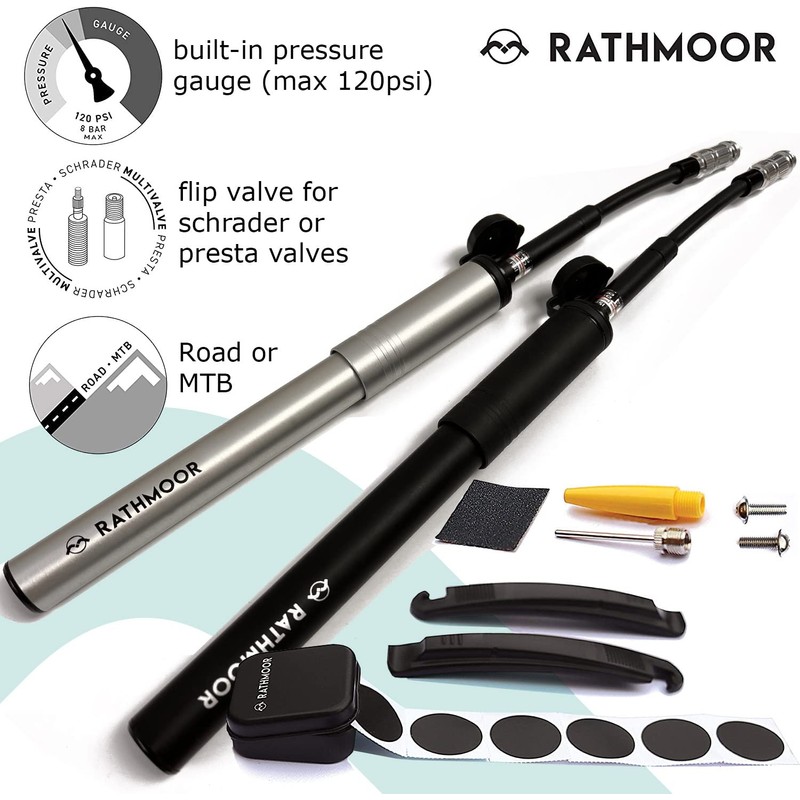 Rathmoor CNC Machined Bike Mini Pump with inline Gauge and