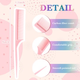 10 Peines de Cola de Rata Peine de Carbono Resistente al Calor Peine Antiestático para Peinar hacia Atrás Bromear Raíces Añadiendo Volumen Peinado de Noche