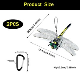 2Pcs Dragonfly Hat Clip for Bugs, 3D Lifelike Simulated Dragonfly Clip for Hat, Fake Dragon Fly Clip, Realistic Dragonfly Decorations Decoy, Dragonfly Clip Supplies for Clothing Bag Keychain