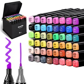 Aoartix Alcohol Markers, 48 Colors Art Drawing Permanent Marker Set for Kids Adult Coloring Painting Supplies, Dual Tips Fine & Chisel Coloring Marker for Artist Illustration Sketch Books