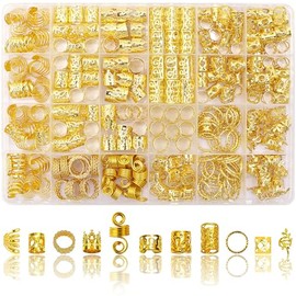 SVNMU 280pcs Gold Hair Jewelry for Braids Dreadlock Locs Metal Hair Clips Accessories for Women,Adjustable Hair Cuffs Coils Rings Charms Braiding Deco