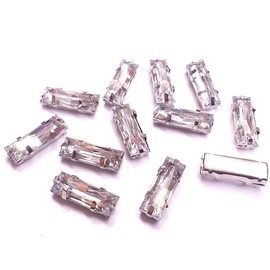 CraftbuddyUS 30pcs Sew On Rectangle Shape 6mm x 20mm Acrylic Silver Set Crystals Diamante Montees