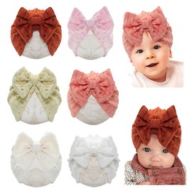 Esumun Baby Girls Hair Bow Turban Hat, Hollow Out Top Knotted Head Wraps 6PCS Breathable Beanie Caps Set for Infant Toddlers (FH-2364)