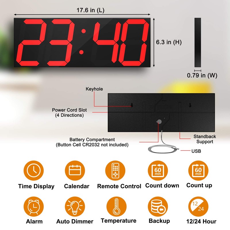 CHKOSDA LED Large Digital Wall Clock, Oversize Wall Clock with