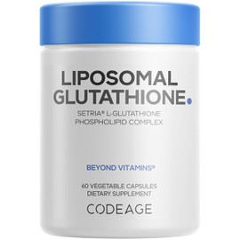 Codeage Suplemento de glutatión liposomal – Piel pura reducida de Setria L glutatión – Píldoras de polvo de glutatión nano encapsulado – Fosfolípidos – Complejo antioxidante – Vegano, sin OMG – 60 cápsulas