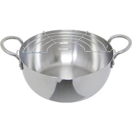Urushiyama Metal Industry Tempura Pot with Mesh, 20 cm, Stainless Steel with Excellent Heat Retention for Crispy Frying, Gas and IH Compatible, Stainless Steel, Made in Japan, SG Product, Stainless